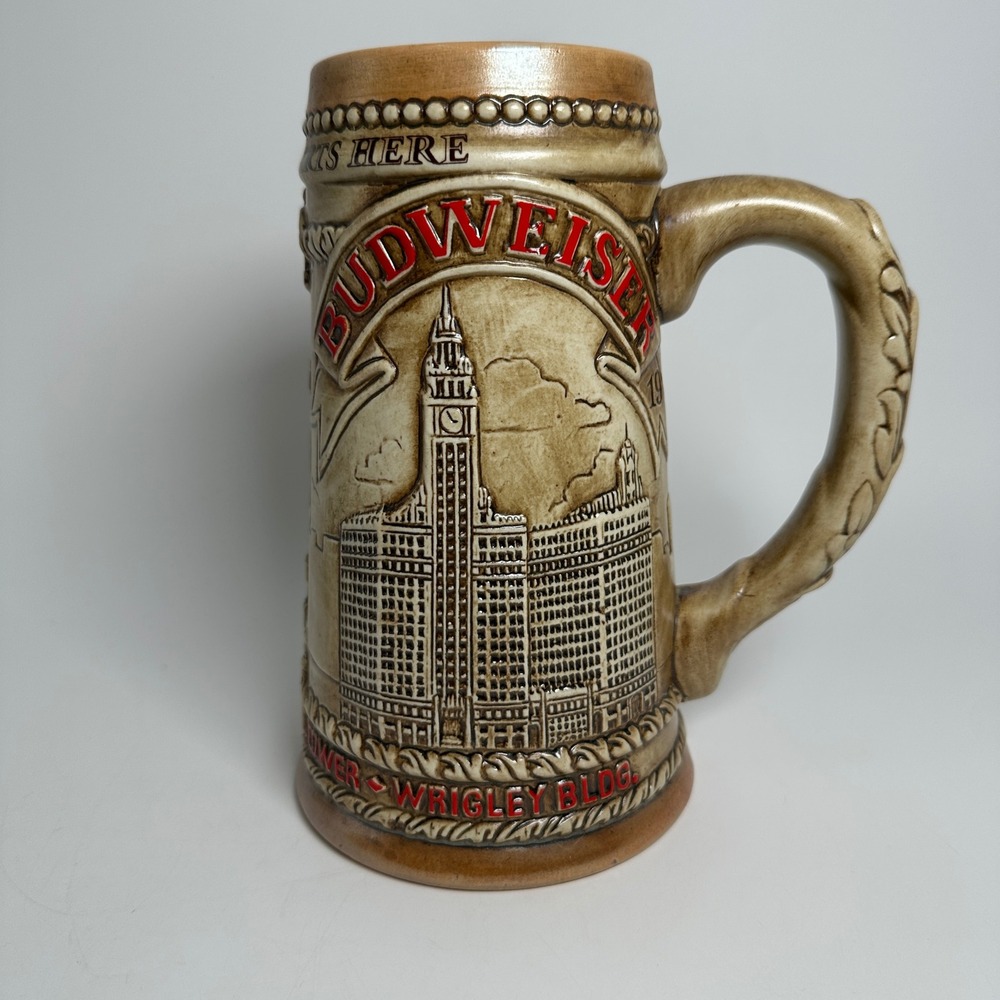 Budweiser Beer Stein Tan Chicago Landmarks Ceramarte Wrigley Limited Edition
